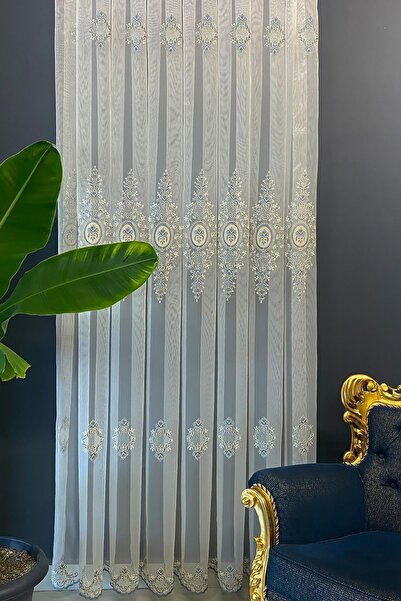 Guzcahome Nakış İşlemeli Turkuaz Tül Perde