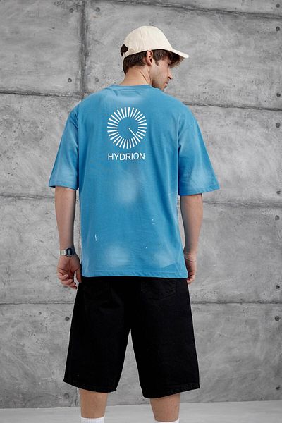 NOMARC Tricou supradimensionat cu text Hydrion pe spate albastru