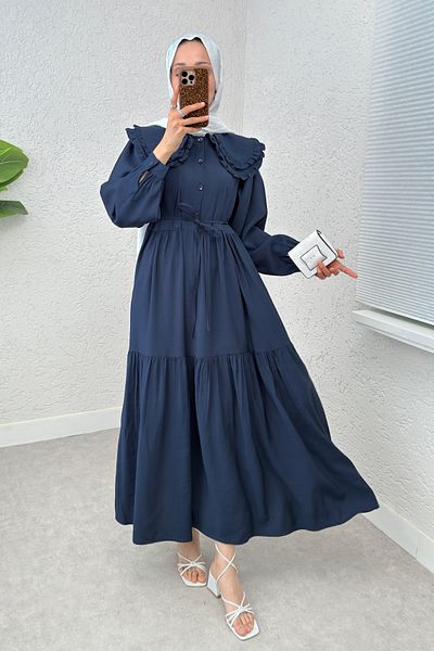 Salih Çelebi Φόρεμα Hijab με διπλό γιακά μωρού 2274 - ΣΚΟΥΡΟ ΜΠΛΕ