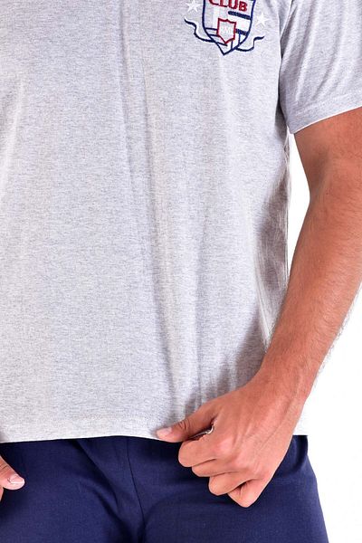 Pemilo Men's Gray 865 Single Jersey Short Sleeve Pajama Set