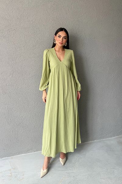 Seda Yalçın Atelier Green Seersucker V-Neck Long Dress