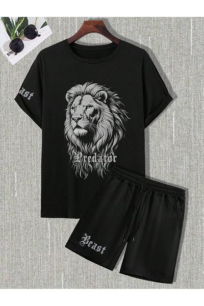 PENTHİLUS Lion Printed Shorts and T-Shirt Set