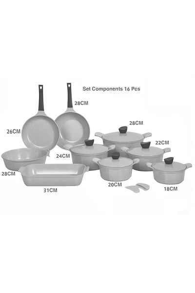 badreig Jewel 16 Piece Ceramic Coated Cookware Set IVORY |Made in Saudi
