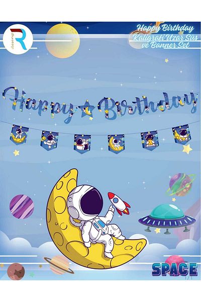 Ahsen süs evi Ahsen Ornament House Space Concept Happy Birtday Calligraphy Elongates Ornament and Banner Set