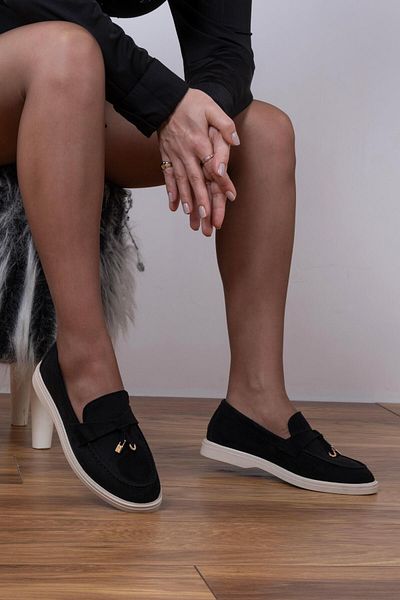 sovrana Black Suede Tassel Detailed Ballerinas