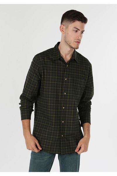 Colin's Regular Fit Shirt Neck Plaid Men's Green Long Sleeve Shirt
