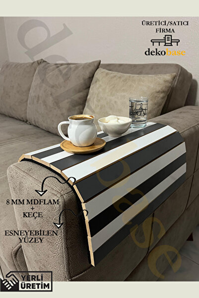 dekobase Antrasit-Beyaz Renk Çok Amaçlı Koltuk Kenar Sehpası, Supla, Yemek Se...