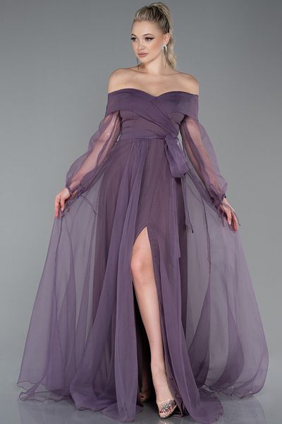 Abiyefon Rochie de seara de dama lavanda decoltata cu maneca balon Abu1468