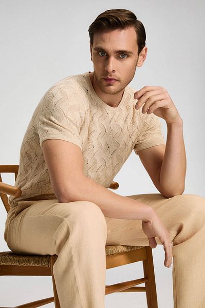 Hemington Pure Linen Lace-Up Sand Color Trousers