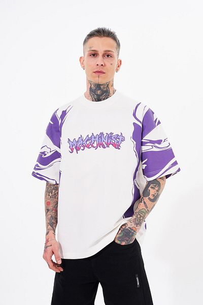 Machinist Men's Sleeve Printed Oversize Ecru T-Shirt