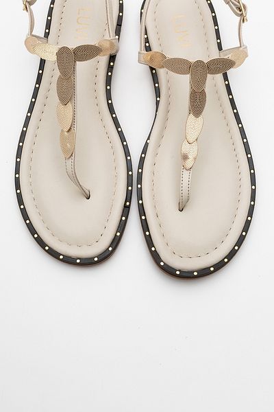 LuviShoes Sandale de damă MAREA din piele naturală bej cu cataramă aurie