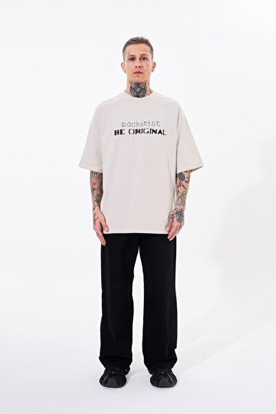 Machinist Ανδρικό μπλουζάκι Be Original με στάμπα που πλένεται υπερμεγέθη ανοιχτό μπεζ κηλίδα