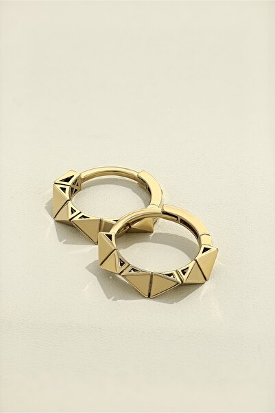 Cenova Jewelry 14 Ayar Altın Geometrik Tasarım Modern Kadın Halka Küpe