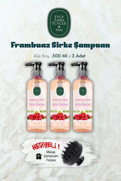 Eyüp Sabri Tuncer 3 Raspberry Vinegar Shampoo 500 ml and Shampoo Brush Gift