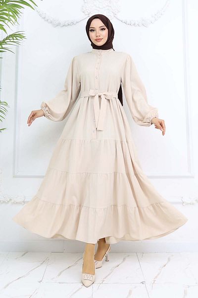 giyze Πέτρινο Κουμπωτό Φόρεμα Hijab Judge Collar Stone Color 2268
