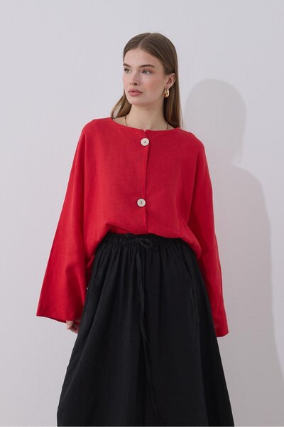 Moca معطف مونا الكتاني باللون الأحمر