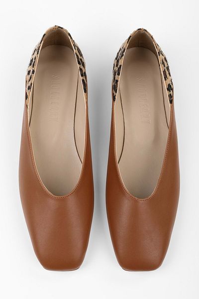 Shoeberry Women's Fayen Tan Skin Leopard Pattern Detailed Ballerinas