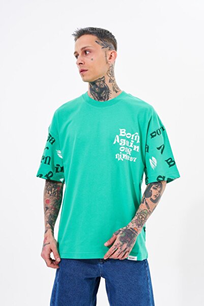 Machinist Men's One Nine 86 Printed Oversize Light Green T-shirt