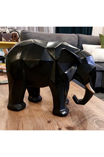 Gloriys Home & Decor Gold boynuzlu siyah kübik fil