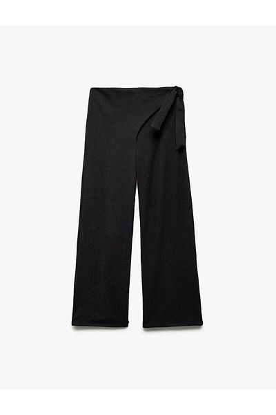 Koton Basic Wide Leg Black Girls' Trousers with Binding Detail 5Skg40040Ak