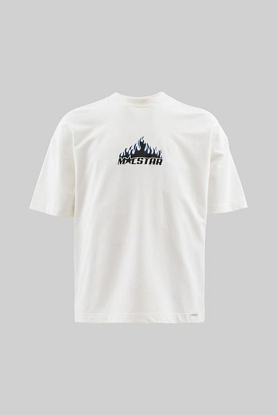 Machinist Men's Macstar Flame Printed Oversize Ecru T-Shirt