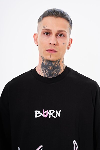 Machinist Ανδρικό μπλουζάκι με στάμπα Fire Effect Oversize μαύρο