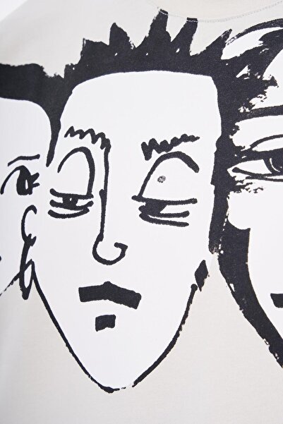 Machinist Macstar Heads Patterned Men's Oversize Gray T-Shirt