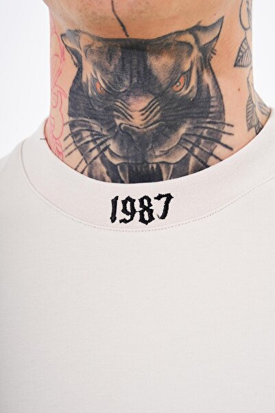 Machinist Ανδρικό μπλουζάκι με στάμπα με ψηλό λαιμό, υπερμεγέθη γκρι