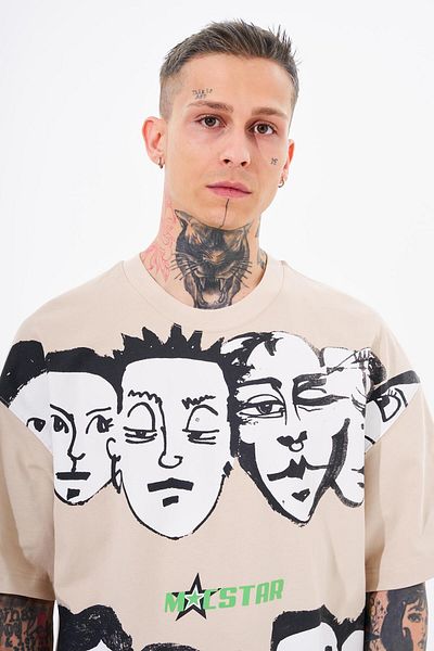Machinist Ανδρικό μπλουζάκι Macstar Heads Oversize Beige