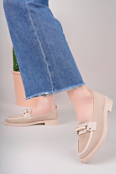 Aymood Mocasin pentru femei Nude Nude cu cataramă cu lanț cu talpă groasă Mocasin South F Cream Te