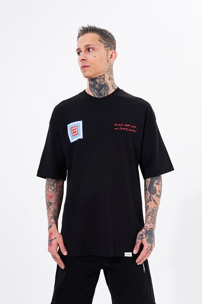 Machinist Men's Oversize Black T-Shirt - Ethnic Printed