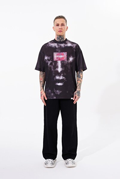 Machinist Ανδρικό Vintage Carpet Printed Oversize Μαύρο T-Shirt