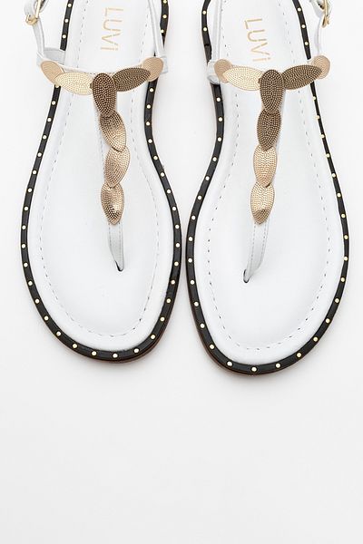 LuviShoes Marea White Genuine Leather Flip Flops Gold Buckle Women's Sandals