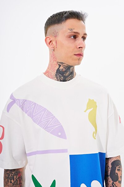 Machinist Ανδρικό μπλουζάκι 87 Sea Shells Printed Oversize Ecru Soft Blue T-shirt