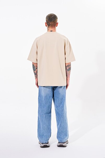 Machinist Ανδρικό μπλουζάκι Dama Patch Oversize ανοιχτό μπεζ