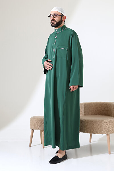 ihvan online Мъжка рокля за хадж и умра с дълга яка от креп, цвят съдия, Дубай - зелена