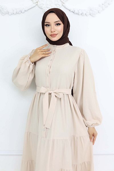 giyze Πέτρινο Κουμπωτό Φόρεμα Hijab Judge Collar Stone Color 2268