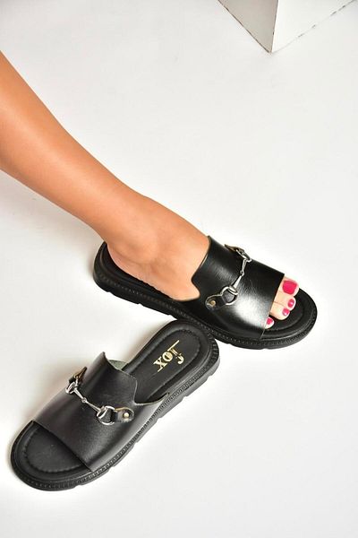 Fox Shoes U 291099303   Black Genuine Leather Women's Slippers