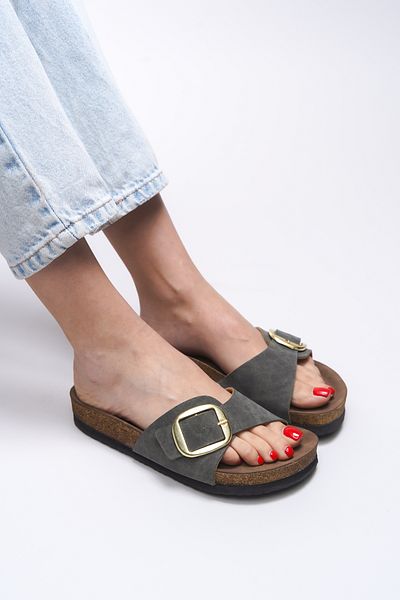 Riccon Hosrathla Women's Single Buckle Slippers 0012603   Green