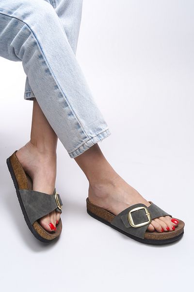 Riccon Hosrathla Women's Single Buckle Slippers 0012603   Green