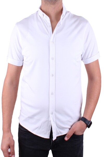 Twister Jeans Ανδρικό πουκάμισο Twister 1853 Λευκό κοντομάνικο casual βαμβακερό