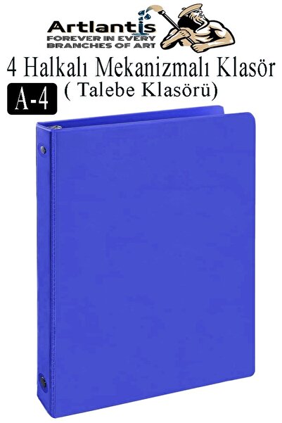 Artlantis 4 Halkalı Klasör 1 Adet A4 PVC Öğrenci ve Ofis Tipi Evrak Sunum Klasörü İç Cepli Otomatik Mekanizmal