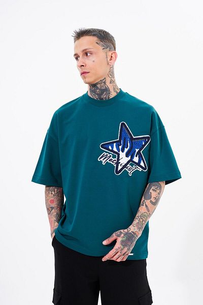 Machinist Ανδρικό μπλουζάκι Macstar με κέντημα Oversize Petrol Green