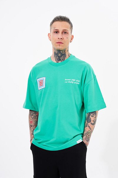 Machinist Ανδρικό μπλουζάκι ανοιχτό πράσινο Oversize - Ethnic Printed