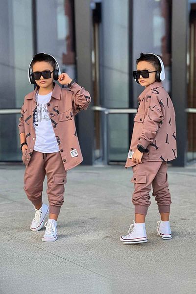 Minigimin Cicileri Комплект лятно яке и джогинг за момче Just Believe, кафяв цвят