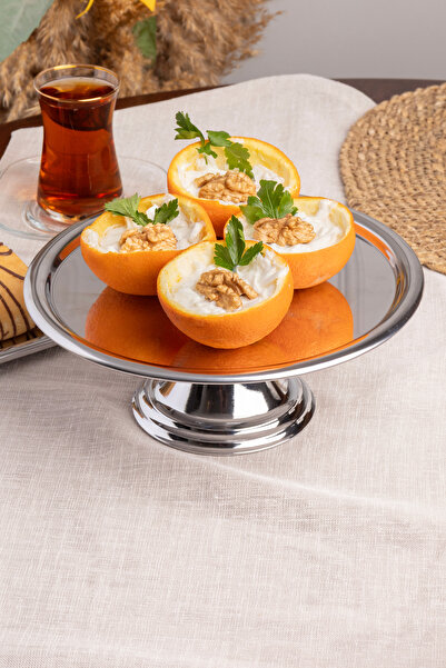 Aslı Hediyelik حامل تقديم الكيك والكعك والبسكويت والحلوى والحلويات الفاخرة ذات الساق الفضية المستديرة