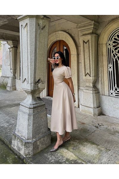 Afiş Butik Rochie midi cu mâneci pepene verde