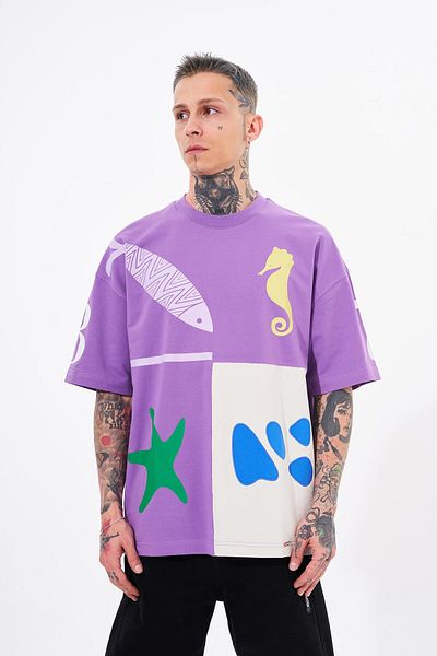Machinist Tricou 87 Sea Shells imprimat oversize violet gri pentru bărbați