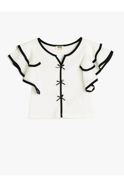 Koton Bluză cu mânecă scurtă cu volan și detaliu cu fundă