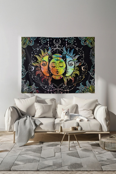 Nivendi Renkli Güneş Kumaş Duvar Örtüsü Ev Dekorasyon Duvar Halısı Tapestry